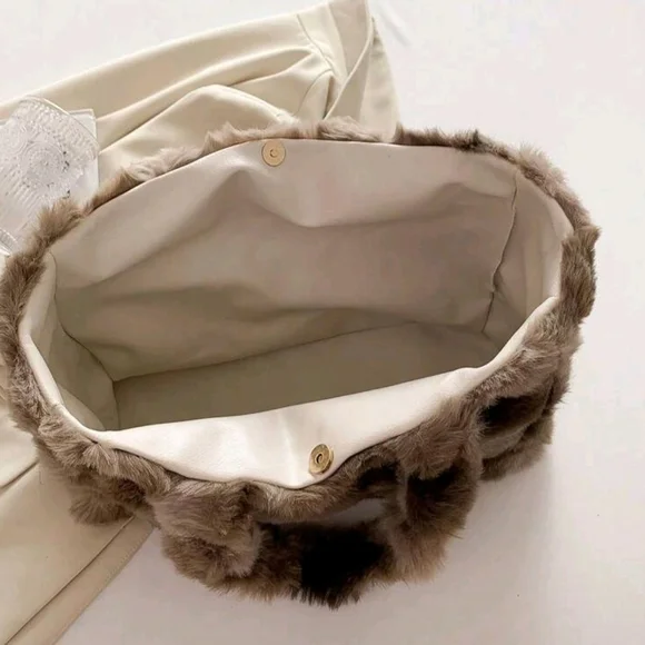 Chic Faux Fur Shoulder Bag - Tan - Picture 2 of 3